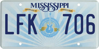 MS license plate LFK706