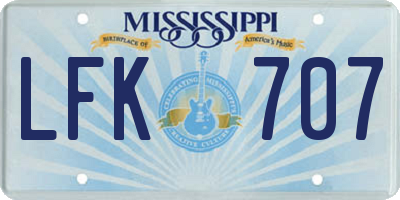 MS license plate LFK707