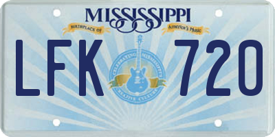MS license plate LFK720