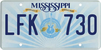 MS license plate LFK730