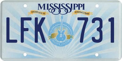 MS license plate LFK731