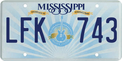 MS license plate LFK743
