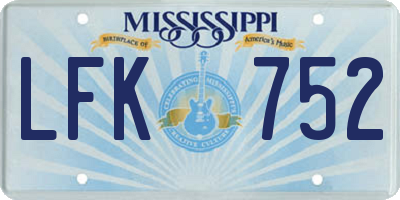 MS license plate LFK752