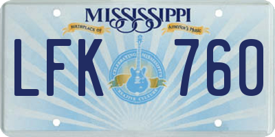 MS license plate LFK760
