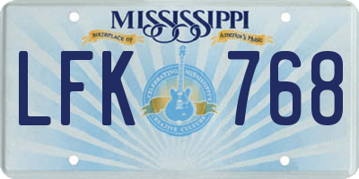 MS license plate LFK768