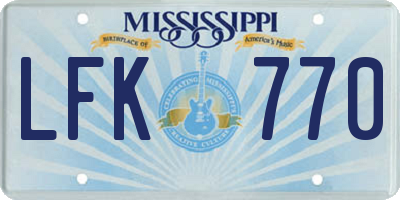 MS license plate LFK770