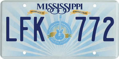 MS license plate LFK772