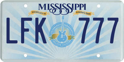 MS license plate LFK777