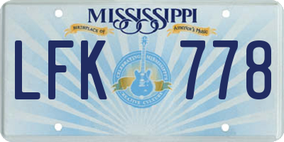 MS license plate LFK778