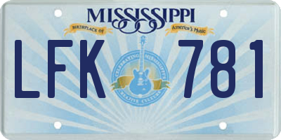 MS license plate LFK781