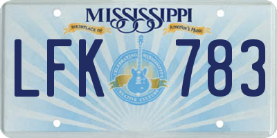 MS license plate LFK783
