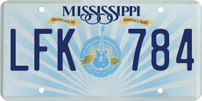 MS license plate LFK784