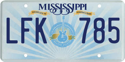 MS license plate LFK785