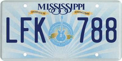 MS license plate LFK788