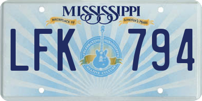 MS license plate LFK794