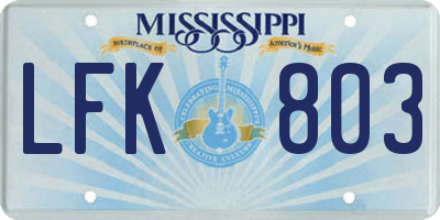 MS license plate LFK803