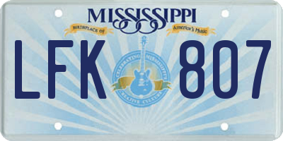 MS license plate LFK807