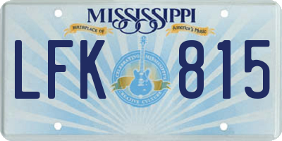 MS license plate LFK815