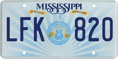 MS license plate LFK820