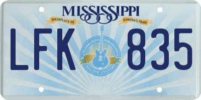 MS license plate LFK835