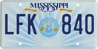 MS license plate LFK840