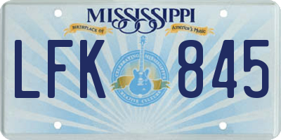 MS license plate LFK845