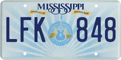 MS license plate LFK848