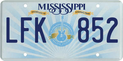MS license plate LFK852