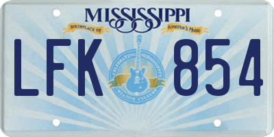 MS license plate LFK854