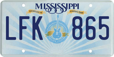 MS license plate LFK865