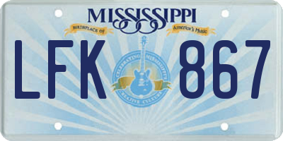 MS license plate LFK867
