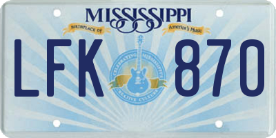 MS license plate LFK870