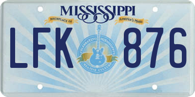 MS license plate LFK876