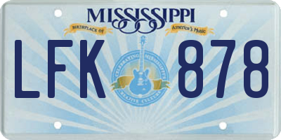MS license plate LFK878