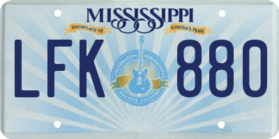 MS license plate LFK880