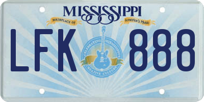 MS license plate LFK888