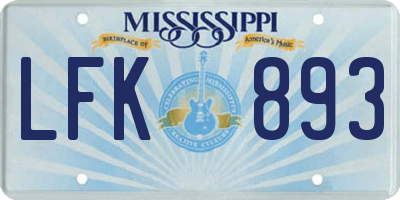 MS license plate LFK893