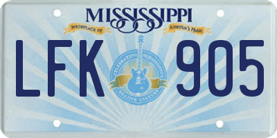 MS license plate LFK905