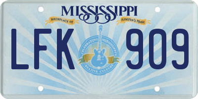 MS license plate LFK909