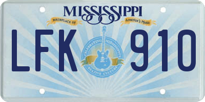 MS license plate LFK910
