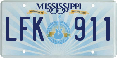 MS license plate LFK911