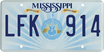 MS license plate LFK914