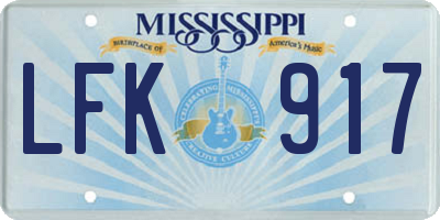 MS license plate LFK917