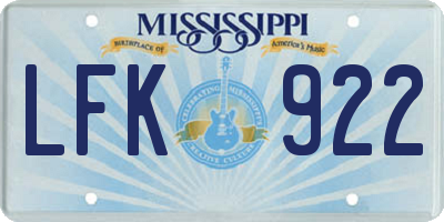 MS license plate LFK922