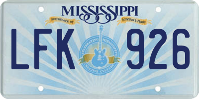 MS license plate LFK926