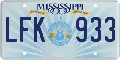 MS license plate LFK933