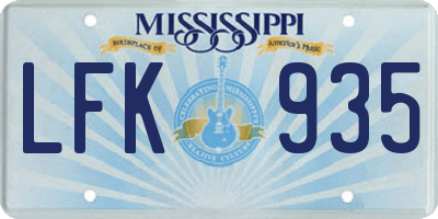 MS license plate LFK935