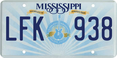 MS license plate LFK938