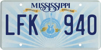 MS license plate LFK940