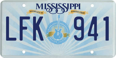MS license plate LFK941